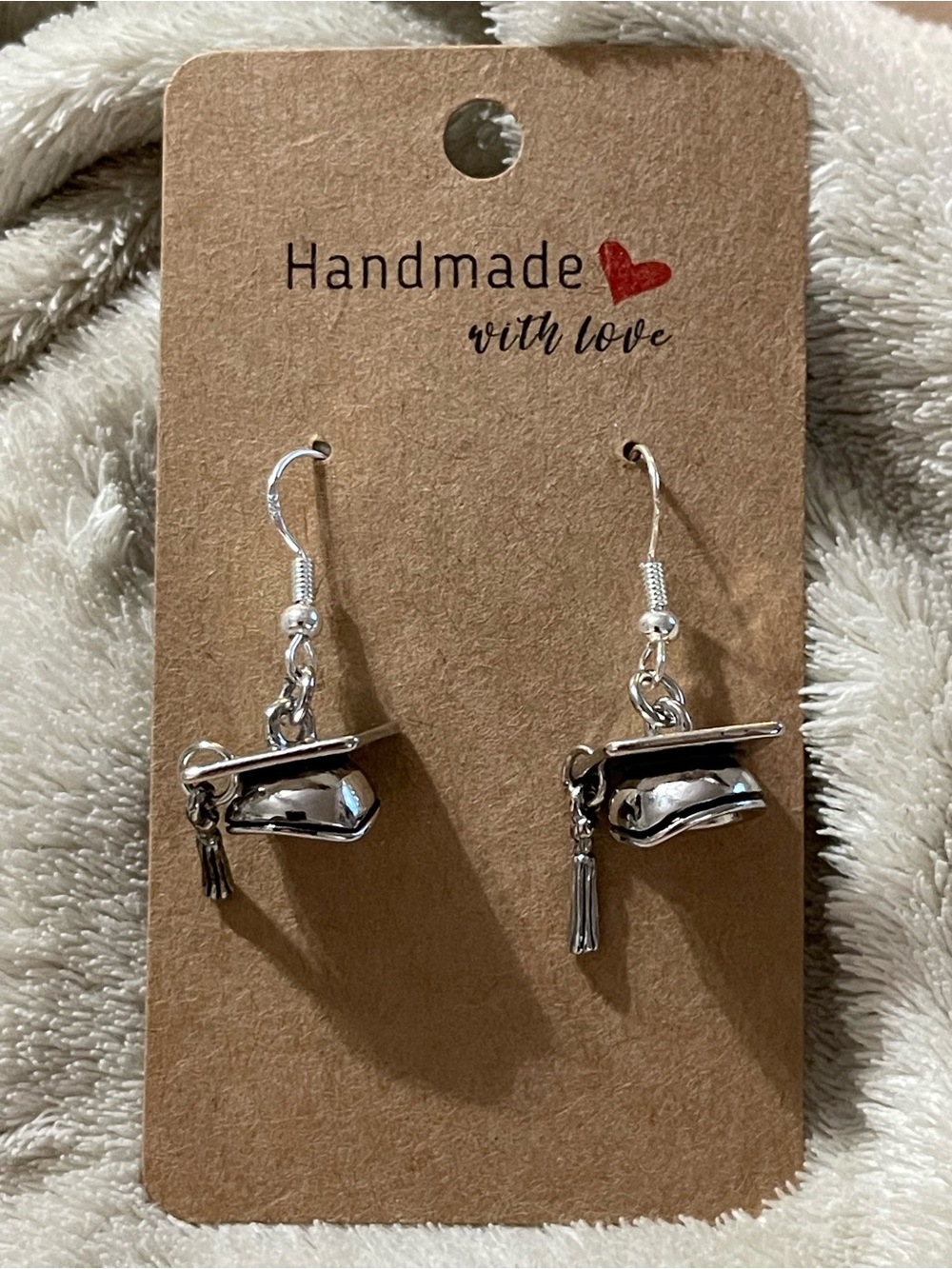 Handmade Silver Graduation Cap Dangle Earrings